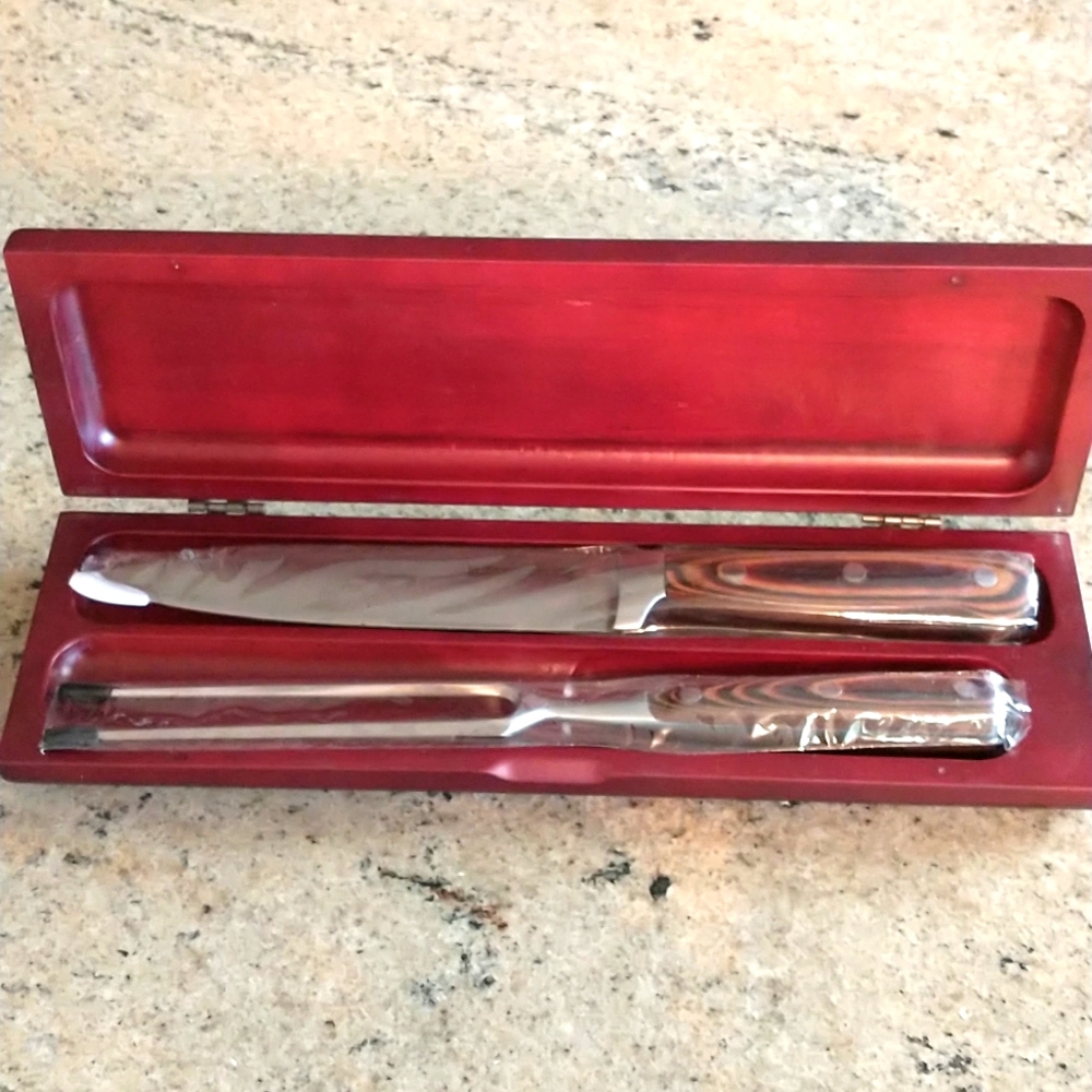 Braveheart Black Angus Beef Carving Set w/Pakkawood Handles in Presentation Box